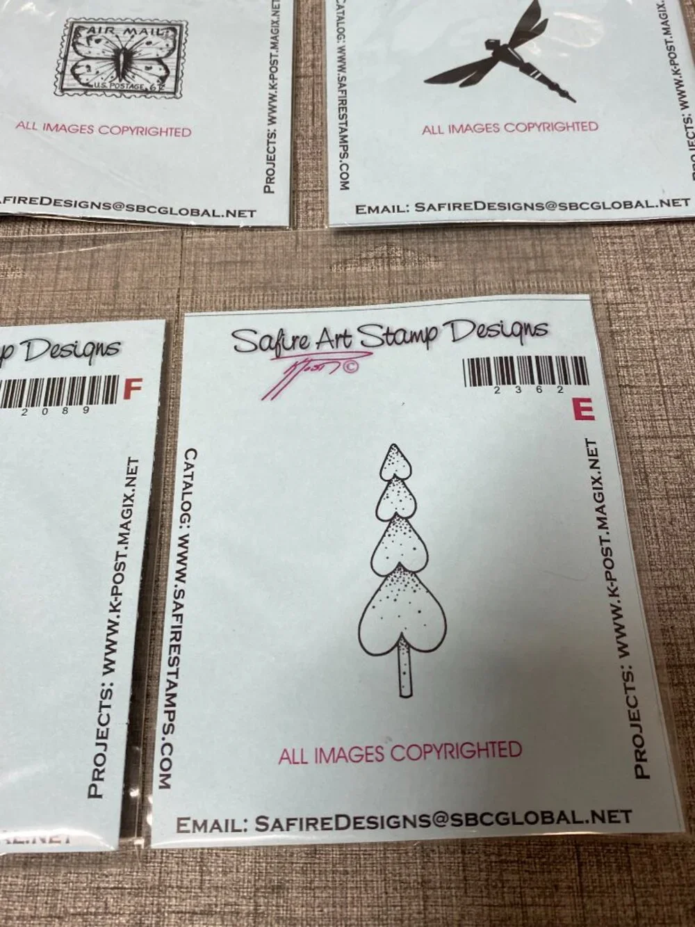 UNIQUE VTG Rubber Stamps Safire Designs & Acrylic Block 8pc Lot NEW OLD STOCK